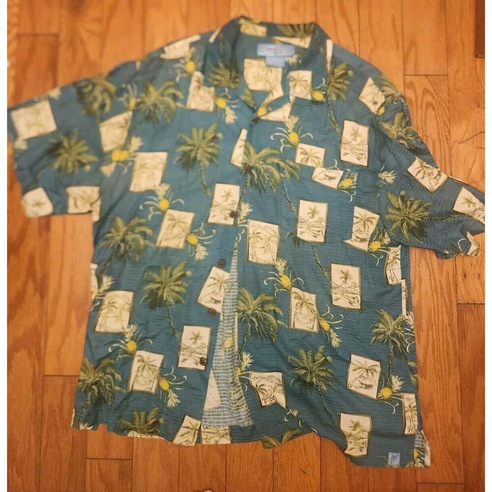 Bermuda Bay Hawaiian Shirt Men’s Large Button Down Polo Short‎ Sleeve Tropical
